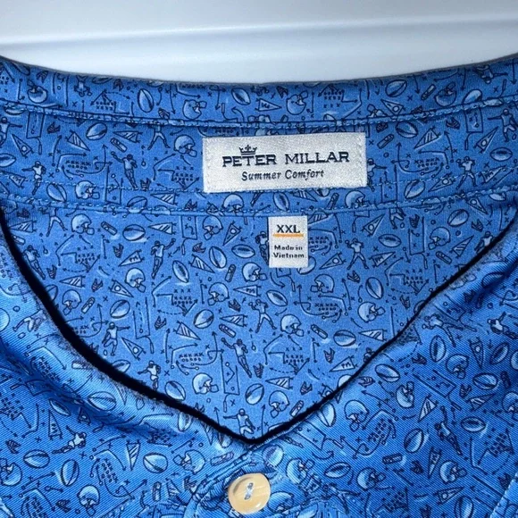Peter Millar Men's Patterned Blue Polo (Football print) - Picture 3 of 6